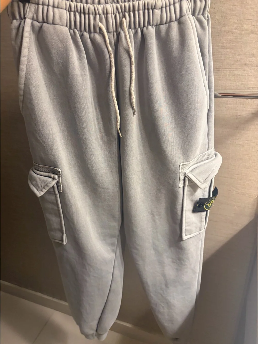 Stone Island Pale Gray Cargo Sweatpants with Patch